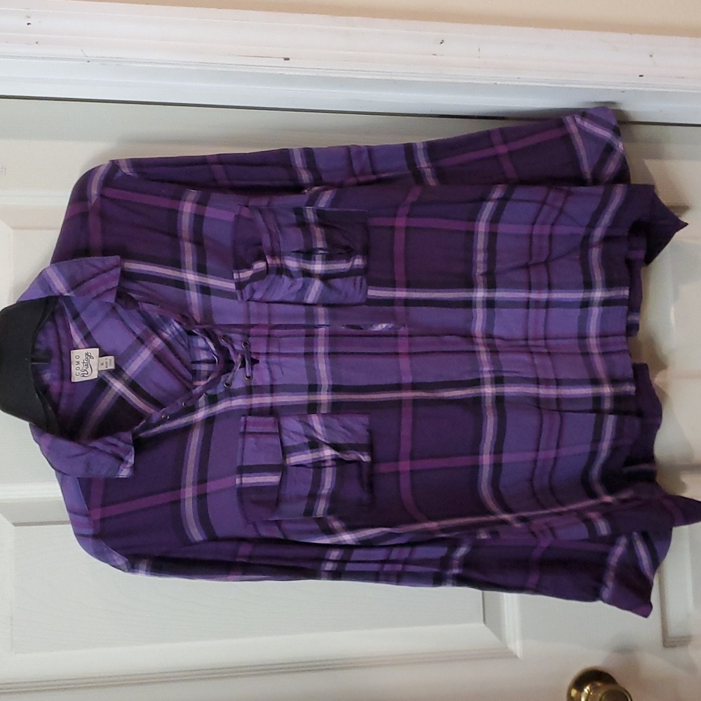 Long sleeve purple plaid top